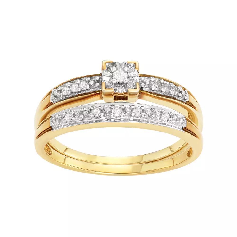 Sterling Silver 1/10 Carat T.W. Diamond Engagement Ring Set, Women's, Size: 8, 14k Gold Over Product Image