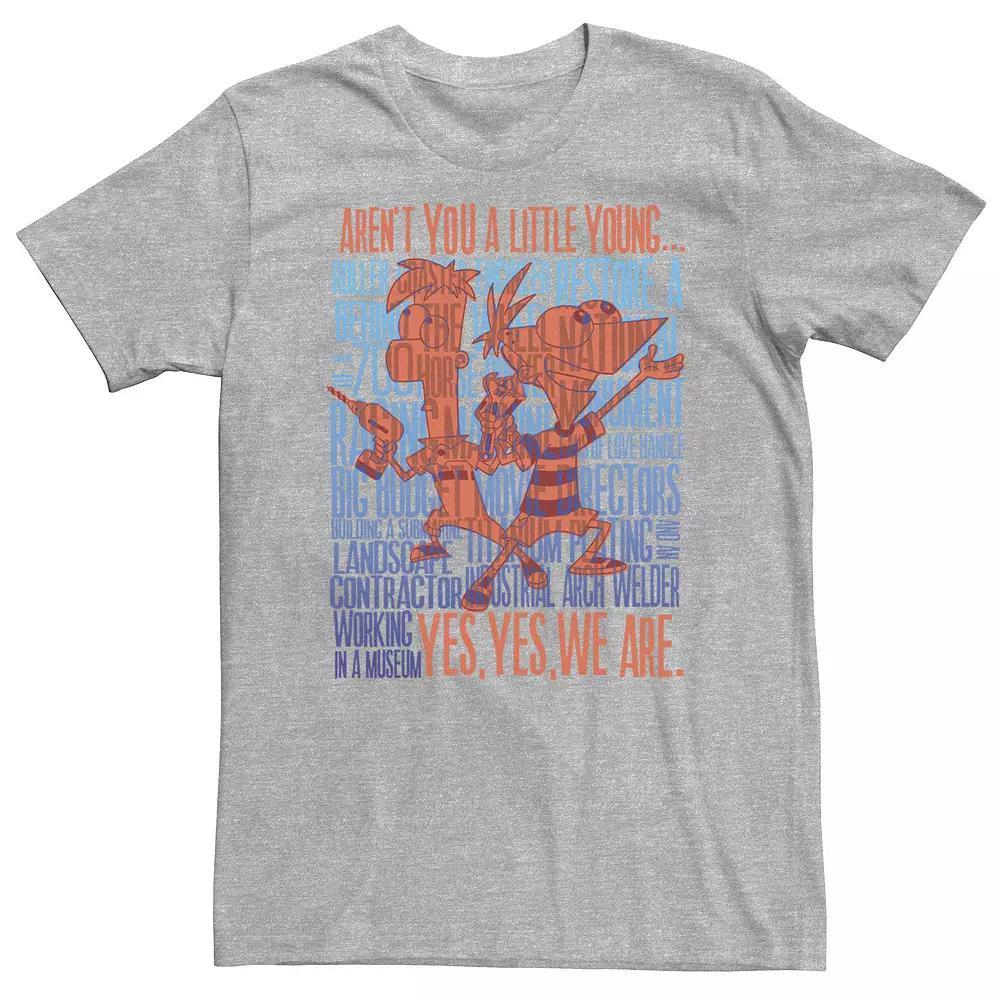 Big & Tall Disney Phineas And Ferb A Little Young Poster Tee, Men's, Size: 3XL Tall, Athletic Grey Product Image