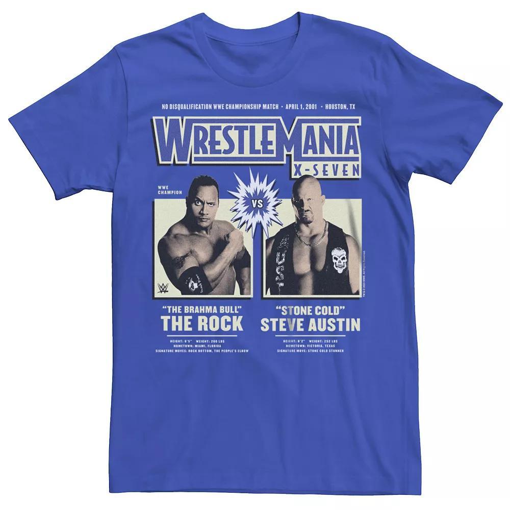Men's WWE Wrestlemania X-Seven The Rock vs Steve Austin Retro Poster Graphic Tee, Size: XS, Royal Product Image