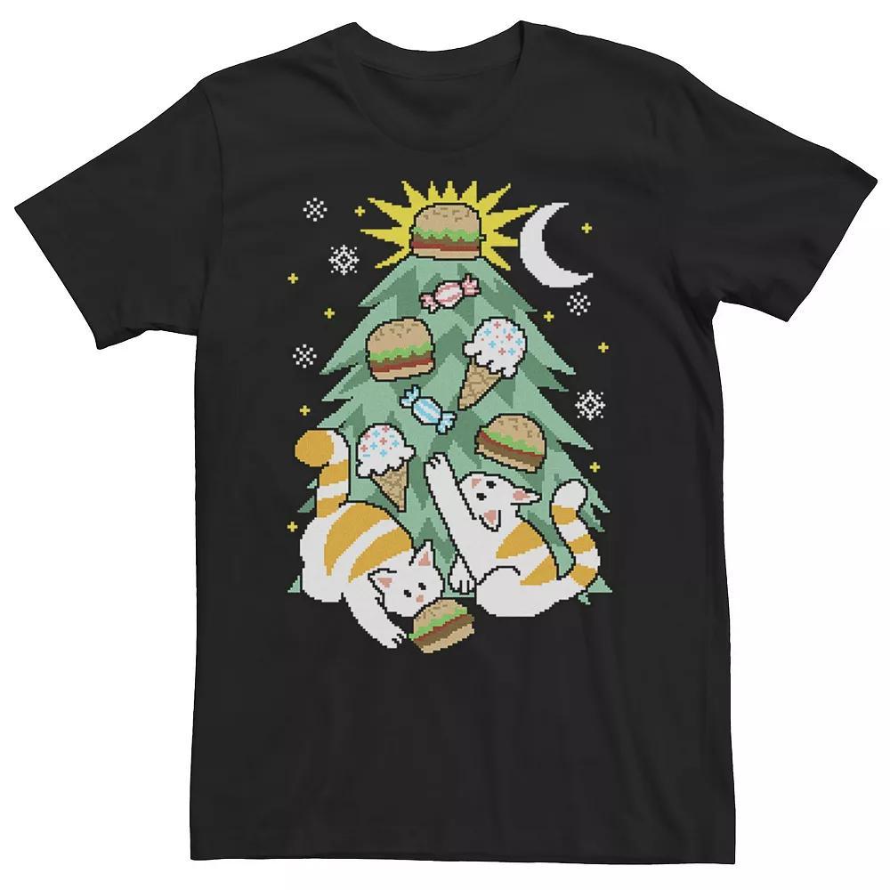 Men's Cats Under Christmas Tree Cheeseburger Star Tee, Size: Large, Black Product Image