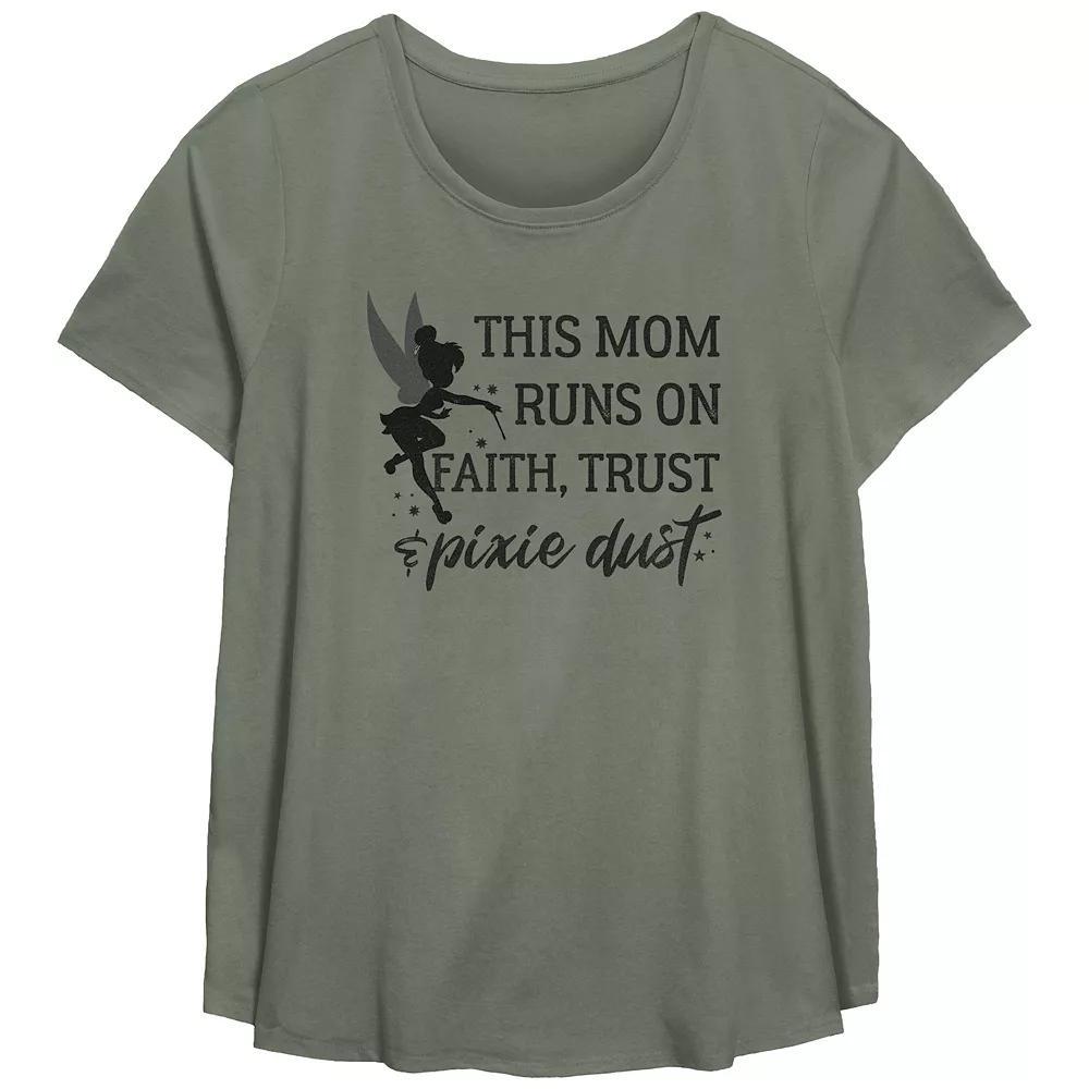 Disney Tinker Bell Plus Size This Mom Runs On Faith Trust And Pixie Dust Scoop Hem Flowy Graphic Tee, Women's, Size: 5XL, Green Product Image