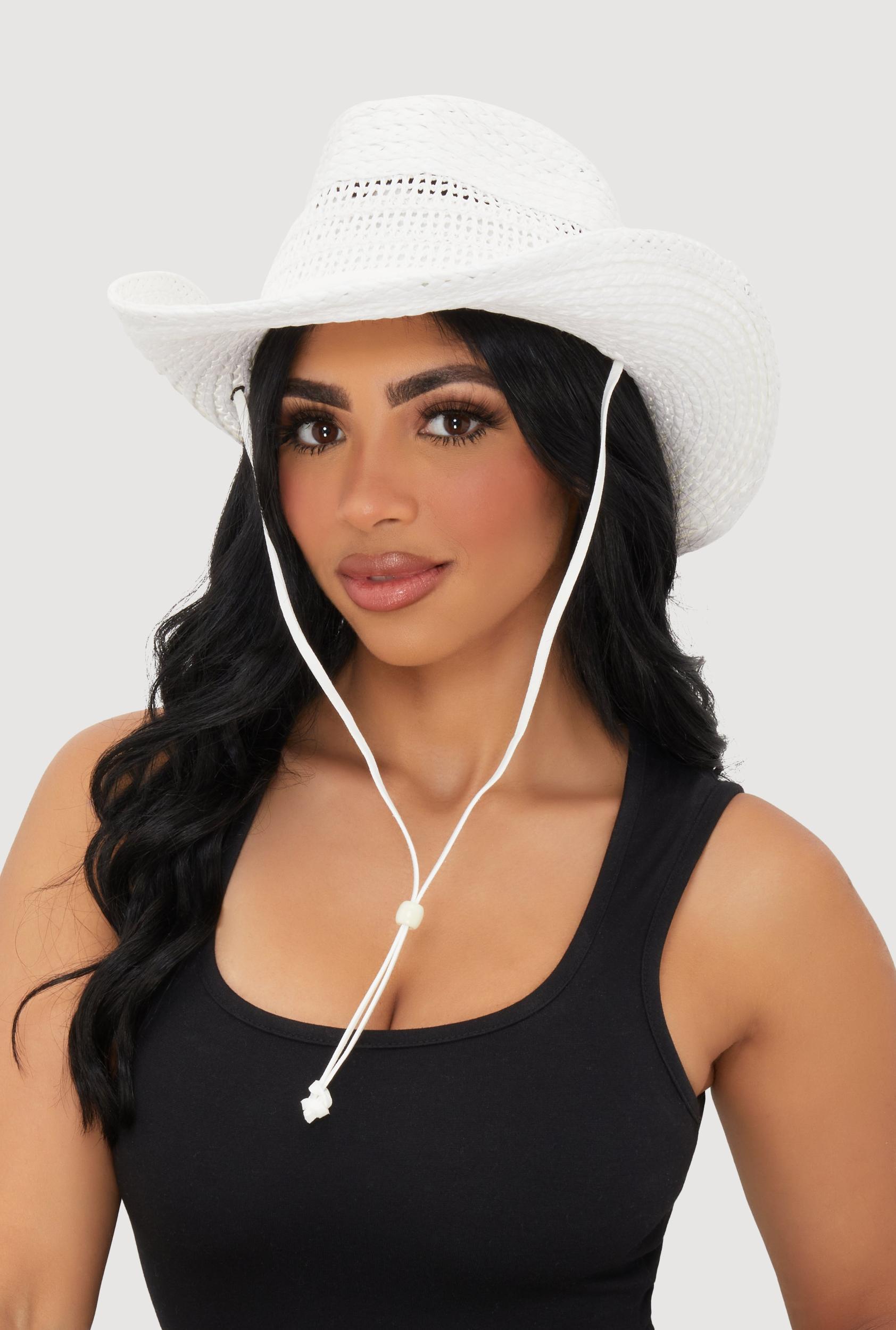 Beaded Toggle Drawstring Straw Cowboy Hat Female Product Image