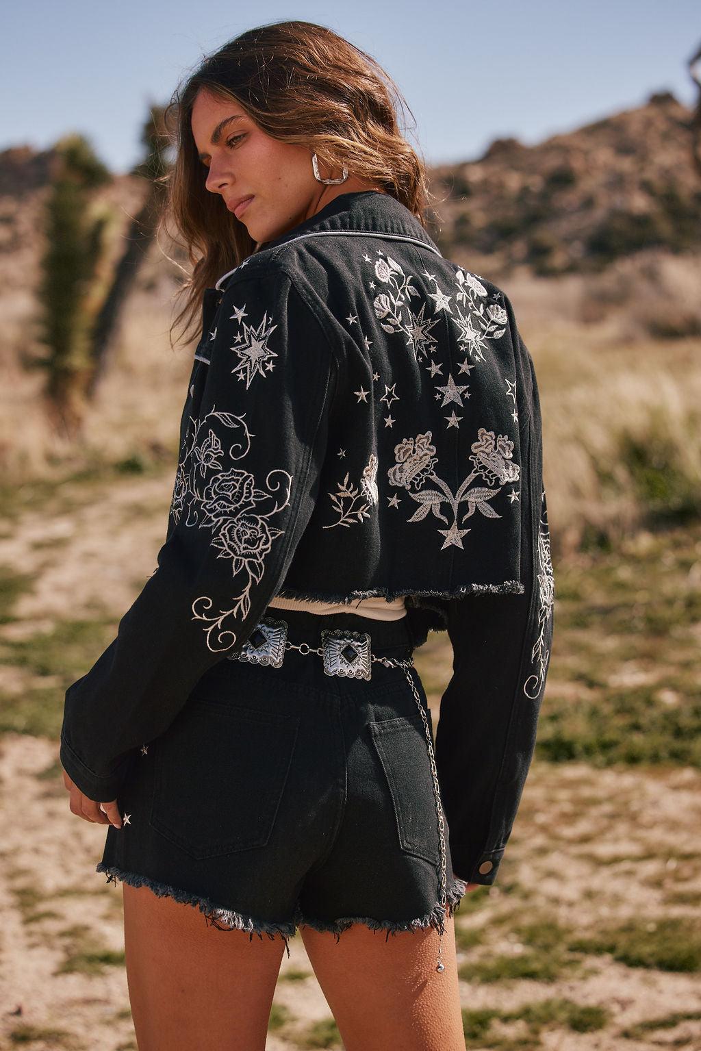 Gracelyn Black Embroidered Cropped Jacket Product Image