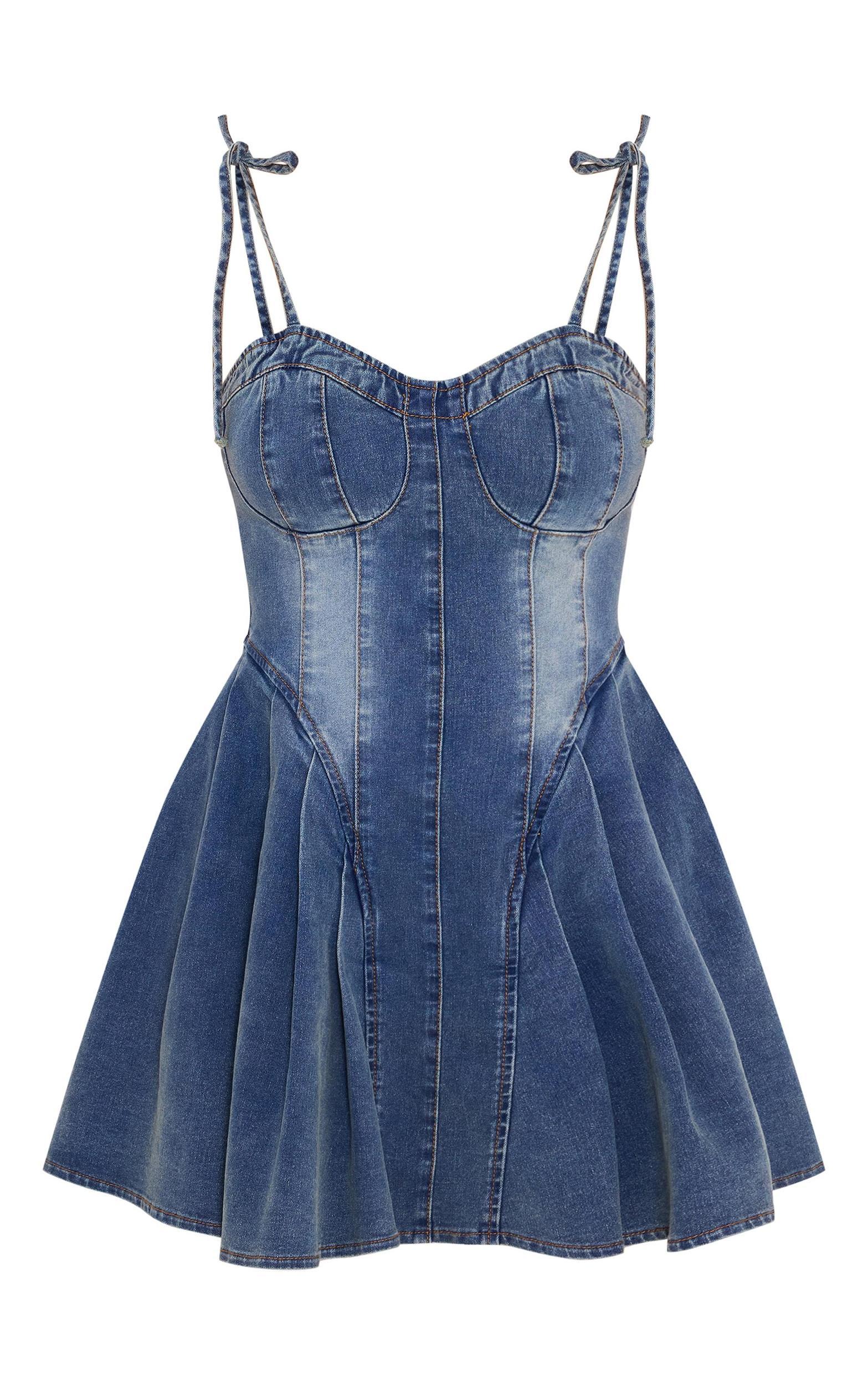 Vintage Binding Detail Denim Skater Mini Dress Product Image