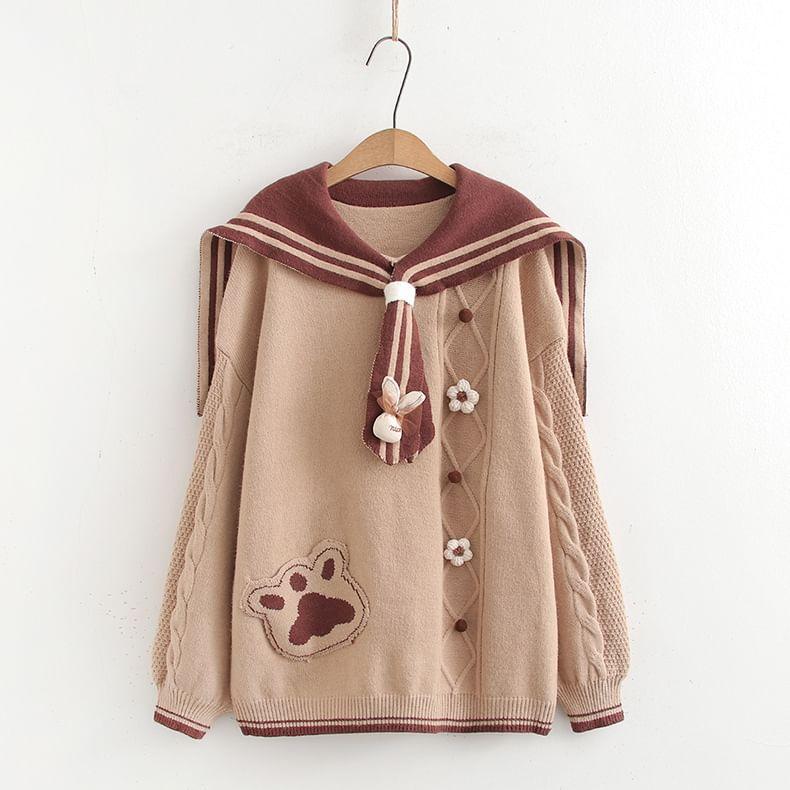 Sailor Collar Paw Applique Sweater Product Image