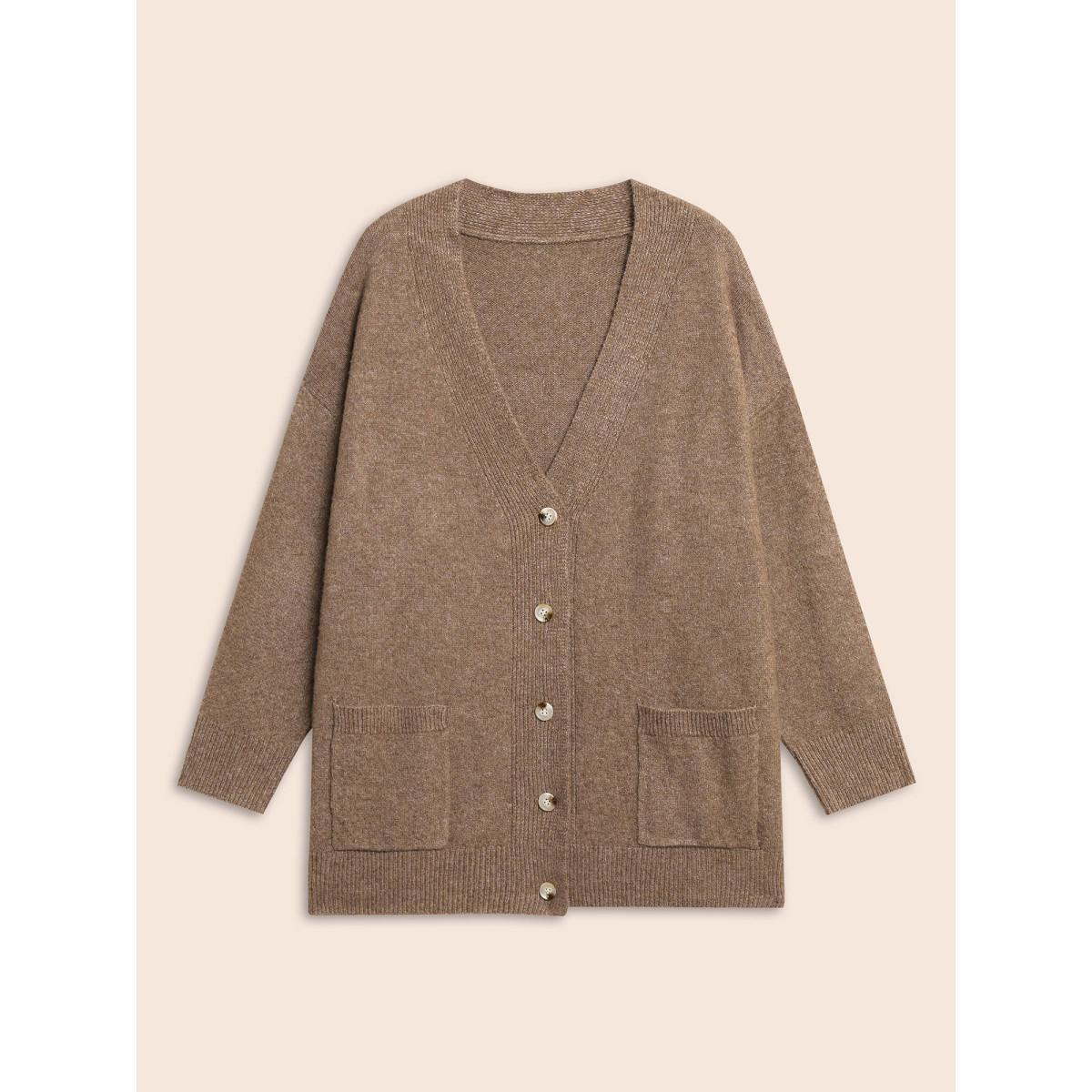 Plus Size Airy Cozy V Neck Cardigan Tan Women Basics Loose Long Sleeve Everyday Cardigans BloomChic 18-20/2X Product Image