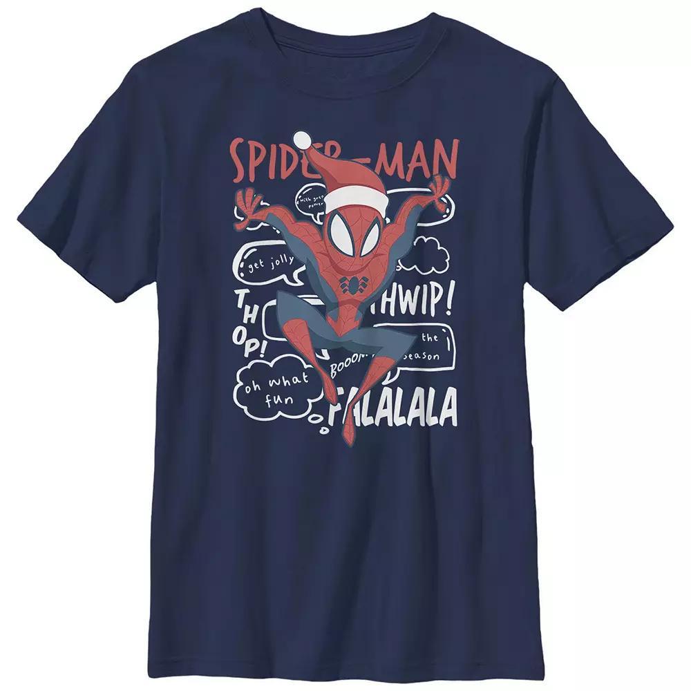 Boys 8-20 Husky Marvel Spider-Man Wearing Santa Hat Crewneck Graphic Tee, Boy's, Size: Small HUSKY, Blue Product Image