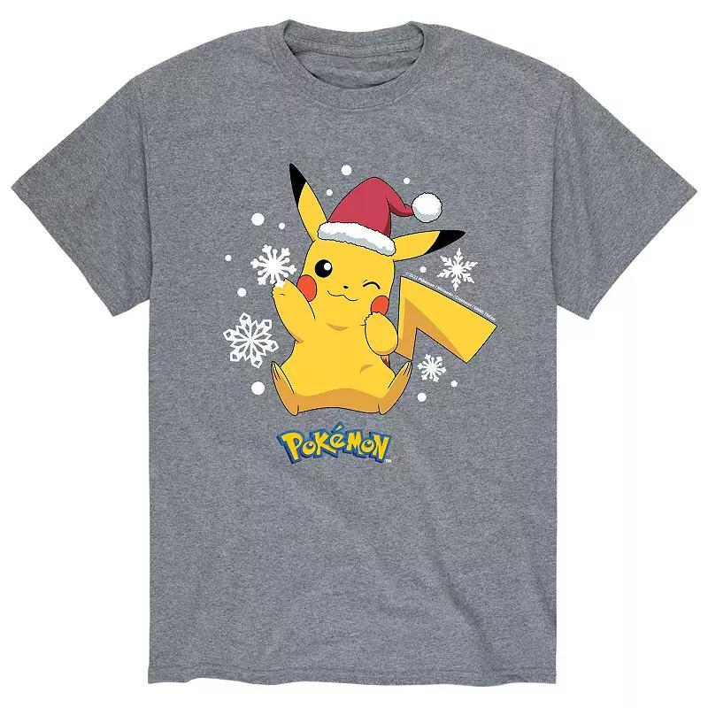 Men's Pokemon Santa Hat Snowflakes Tee, Size: Small, Grey Product Image