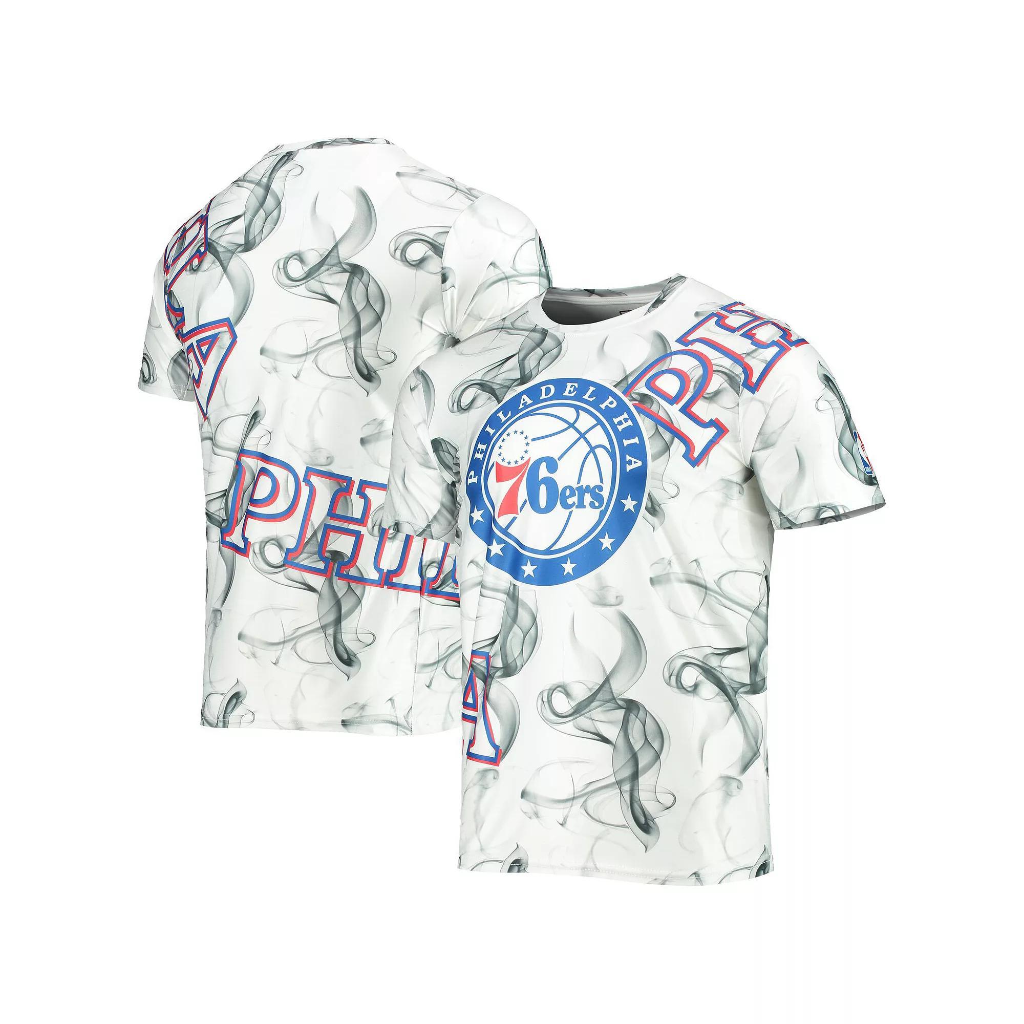 Men's FISLL White/Black Philadelphia 76ers Asymmetric Bold Smoke T-Shirt, Size: Large, 76r White Product Image