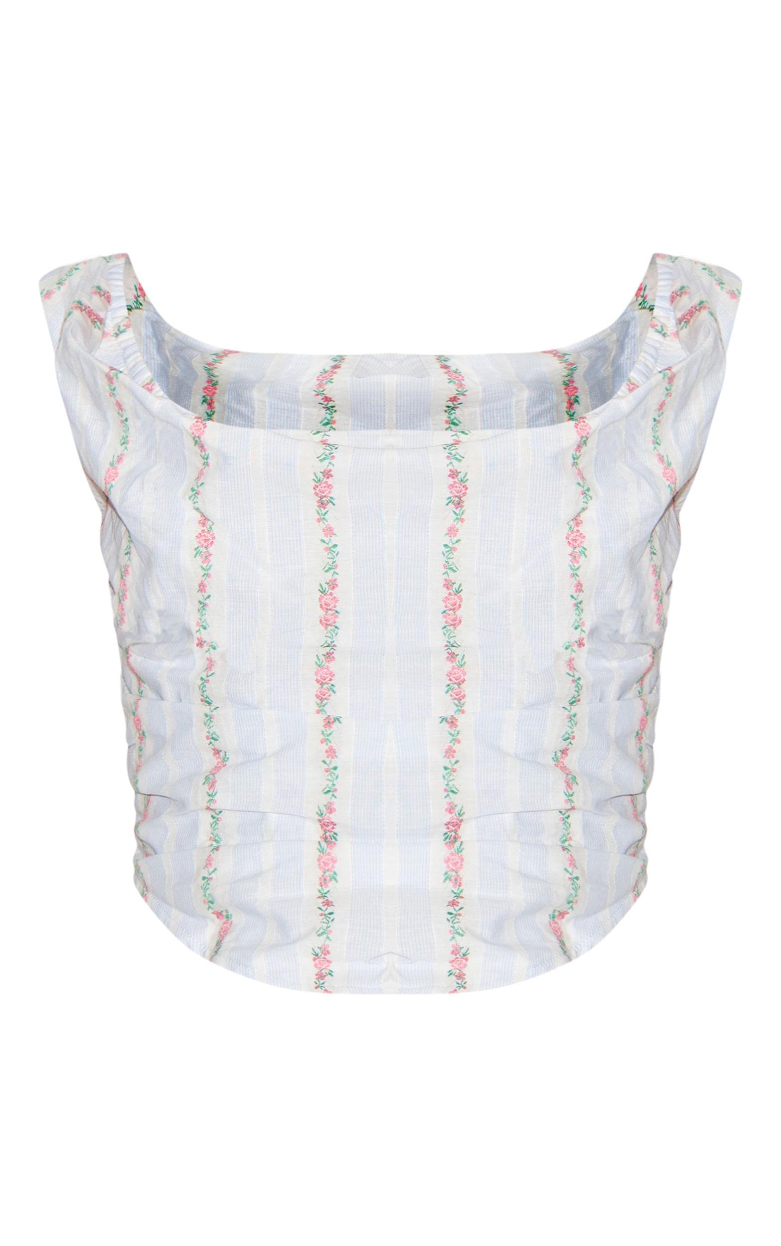 Pastel Blue Stripe Ditsy Print Ruched Corset Top Product Image
