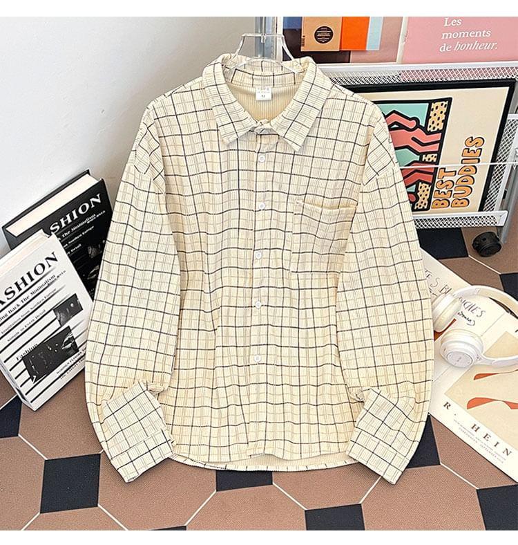 Long-Sleeve Plaid Pocket Detail Shirt Product Image