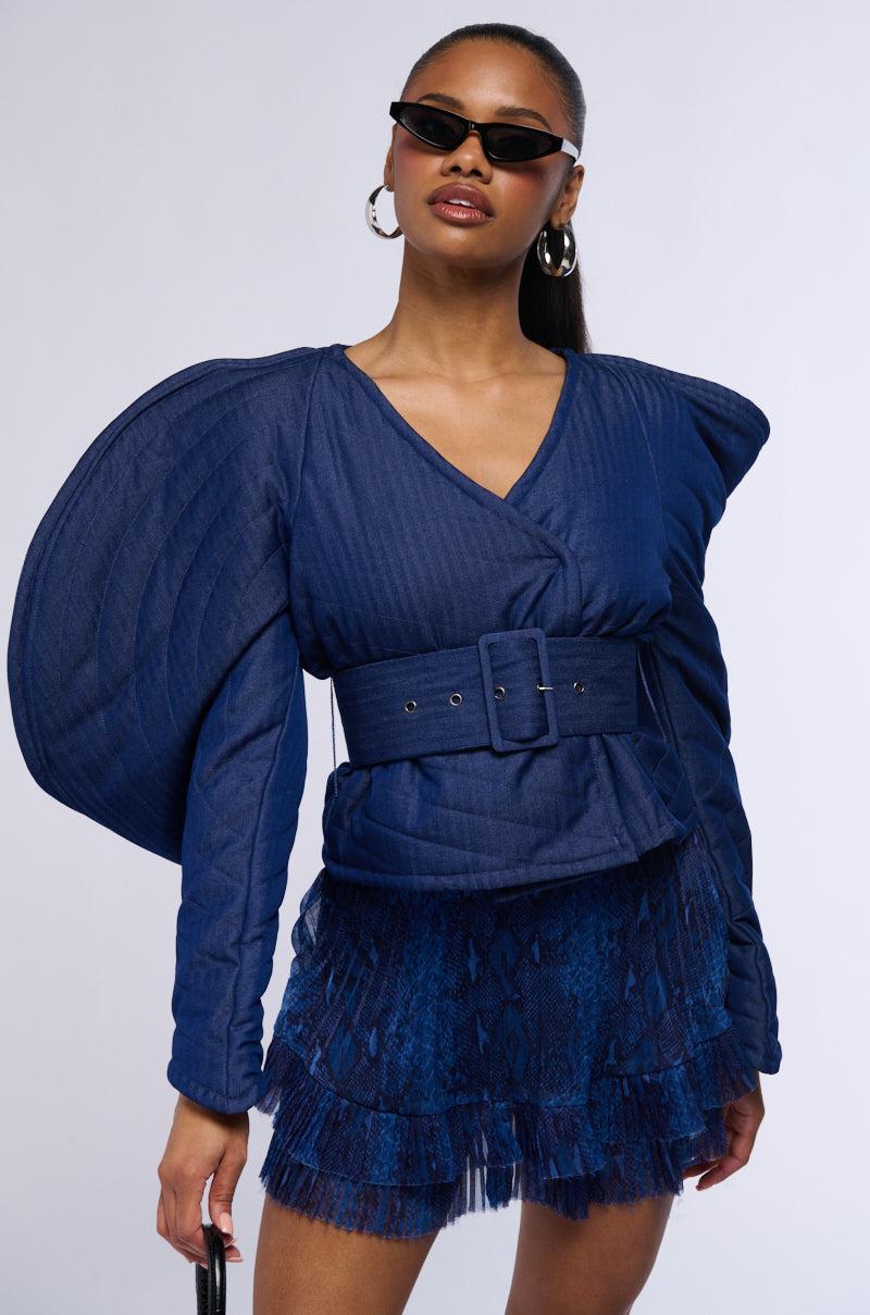 RAINA DRAMATIC SLEEVE BELTED BLOUSE Product Image