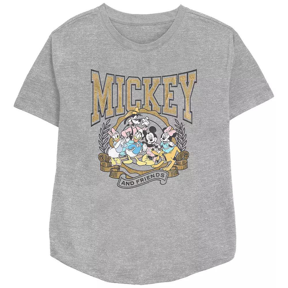 Disney's Mickey Mouse And Friends Crest Women's Relaxed Fit Graphic Tee, Size: XS, Athletic Grey Product Image