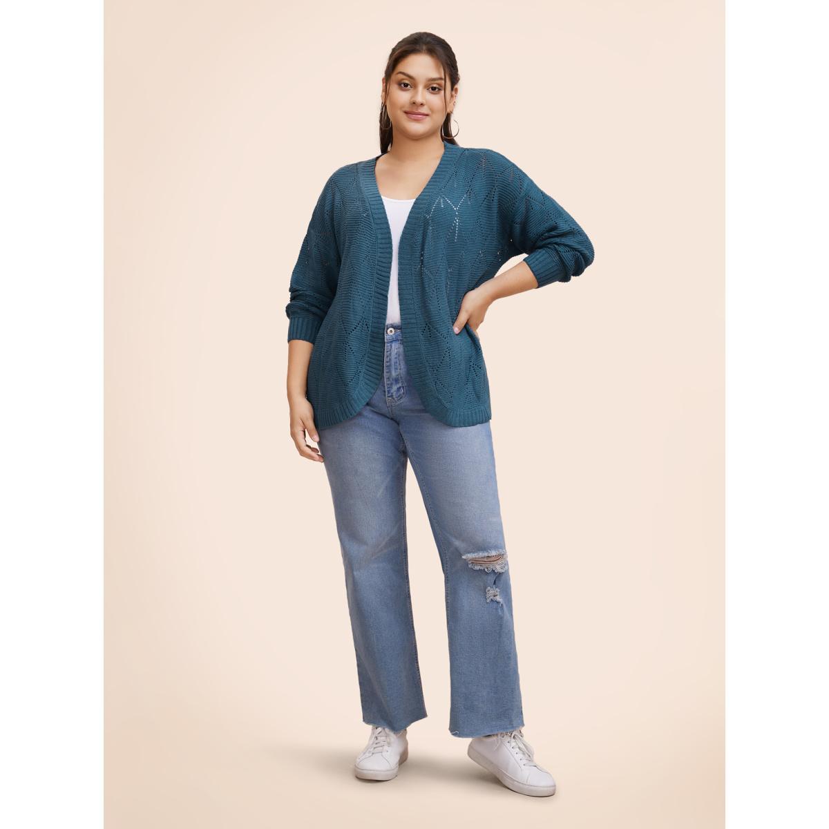 Plus Size Geometric Hollow Out Open Front Cardigan Aegean Women Casual Loose Long Sleeve Everyday Cardigans BloomChic 26/4X Product Image