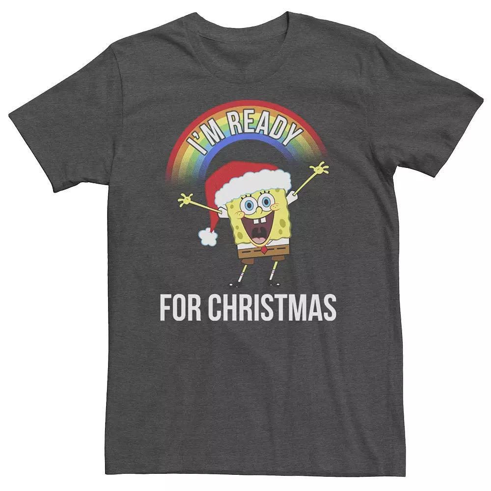 Big & Tall Nickelodeon SpongeBob SquarePants "I'm Ready For Christmas" Rainbow Tee, Men's, Size: Large Tall, Grey Heather Product Image