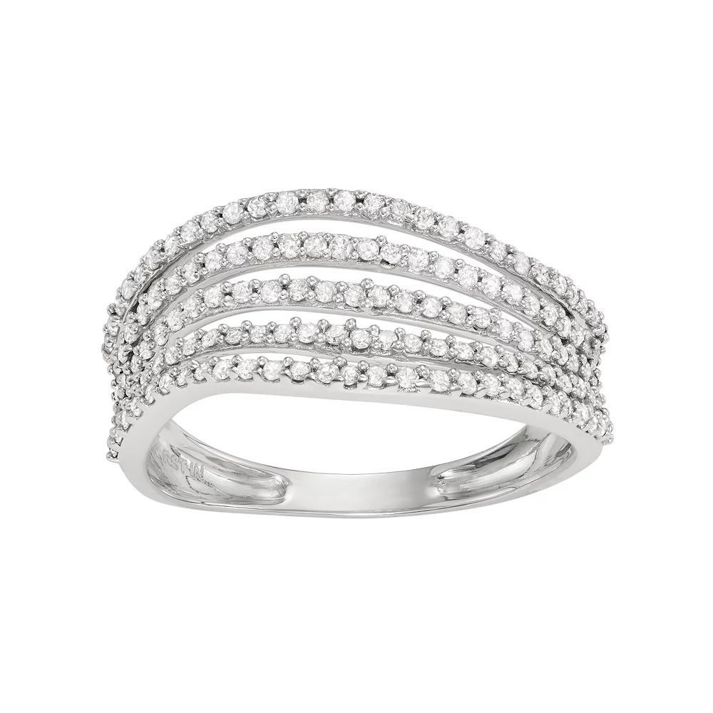 10k White Gold 1/2 Carat T.W. Diamond Multi Row Wave Ring, Women's, Size: 8, 10k Whgold Product Image