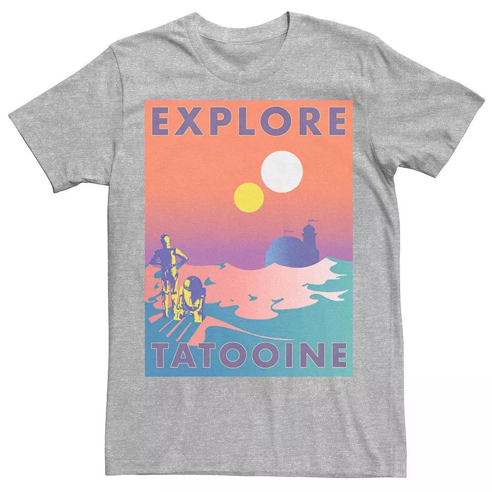 Men's Star Wars Explore Tatooine Faded Retro C-3PO & R2-D2 Poster Tee, Size: XL, Athletic Grey Product Image