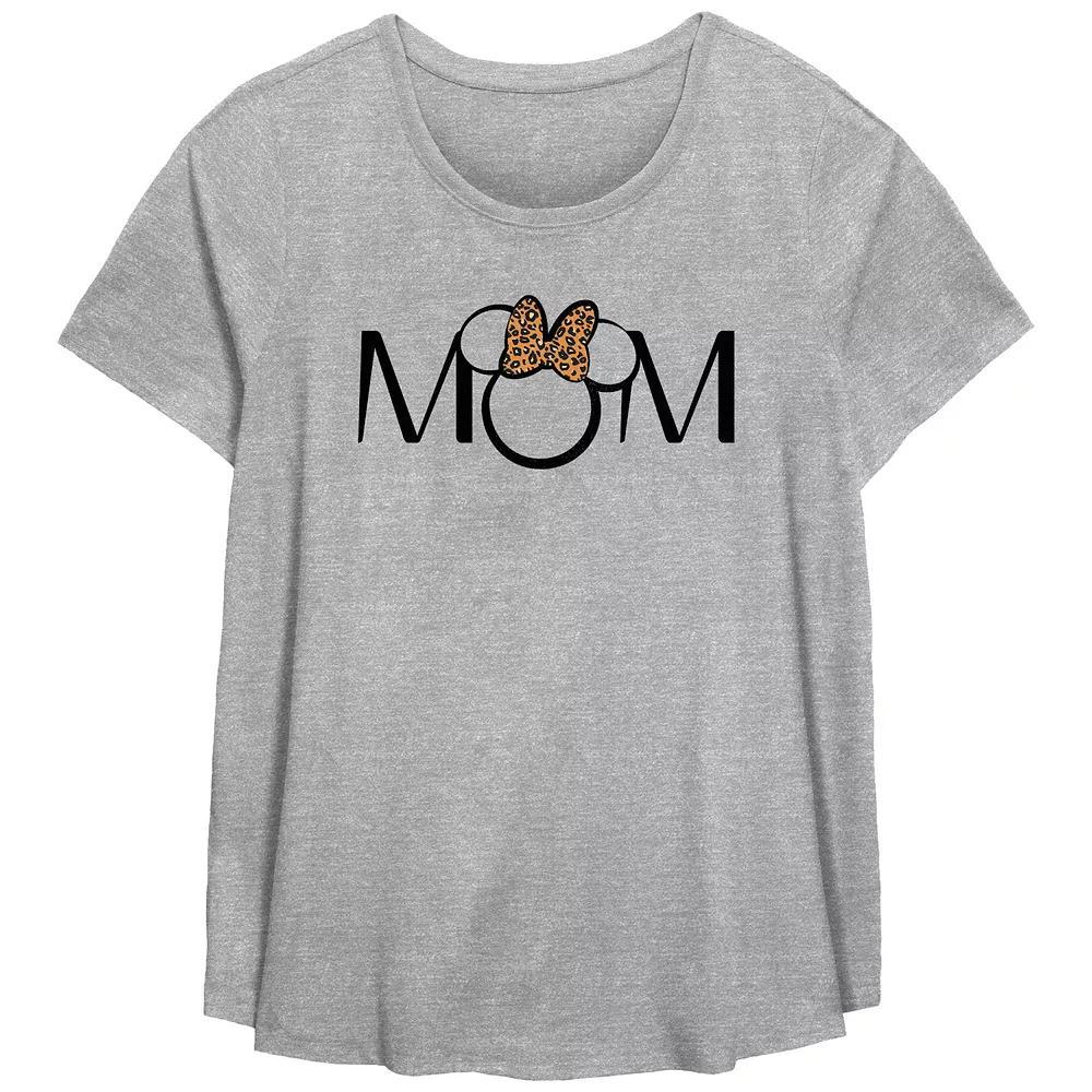 Disney's Minnie Mouse Mom Leopard Print Bow Plus Graphic Tee, Women's, Size: 2XL, Grey Gray Product Image