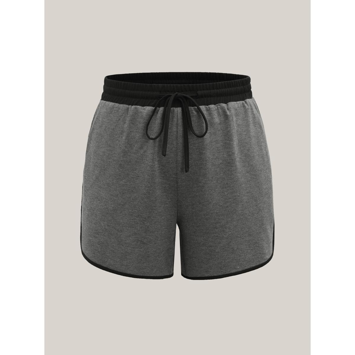 Plus Size Color Block Drawstring Plain Shorts Women DimGray Casual Contrast Loose Everyday Shorts BloomChic 10/M Product Image