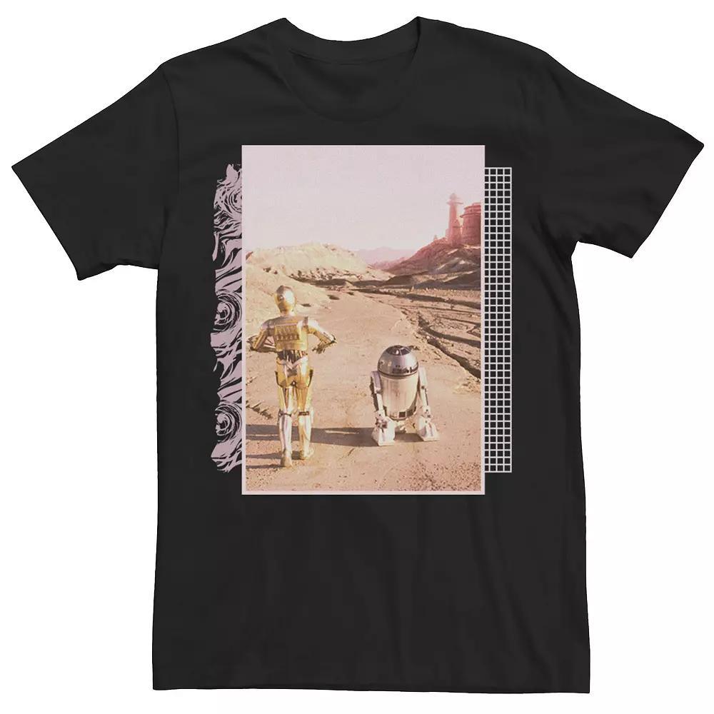 Men's Star Wars C-3PO & R2-D2 Long Walk Photograph Tee, Size: Medium, Black Product Image