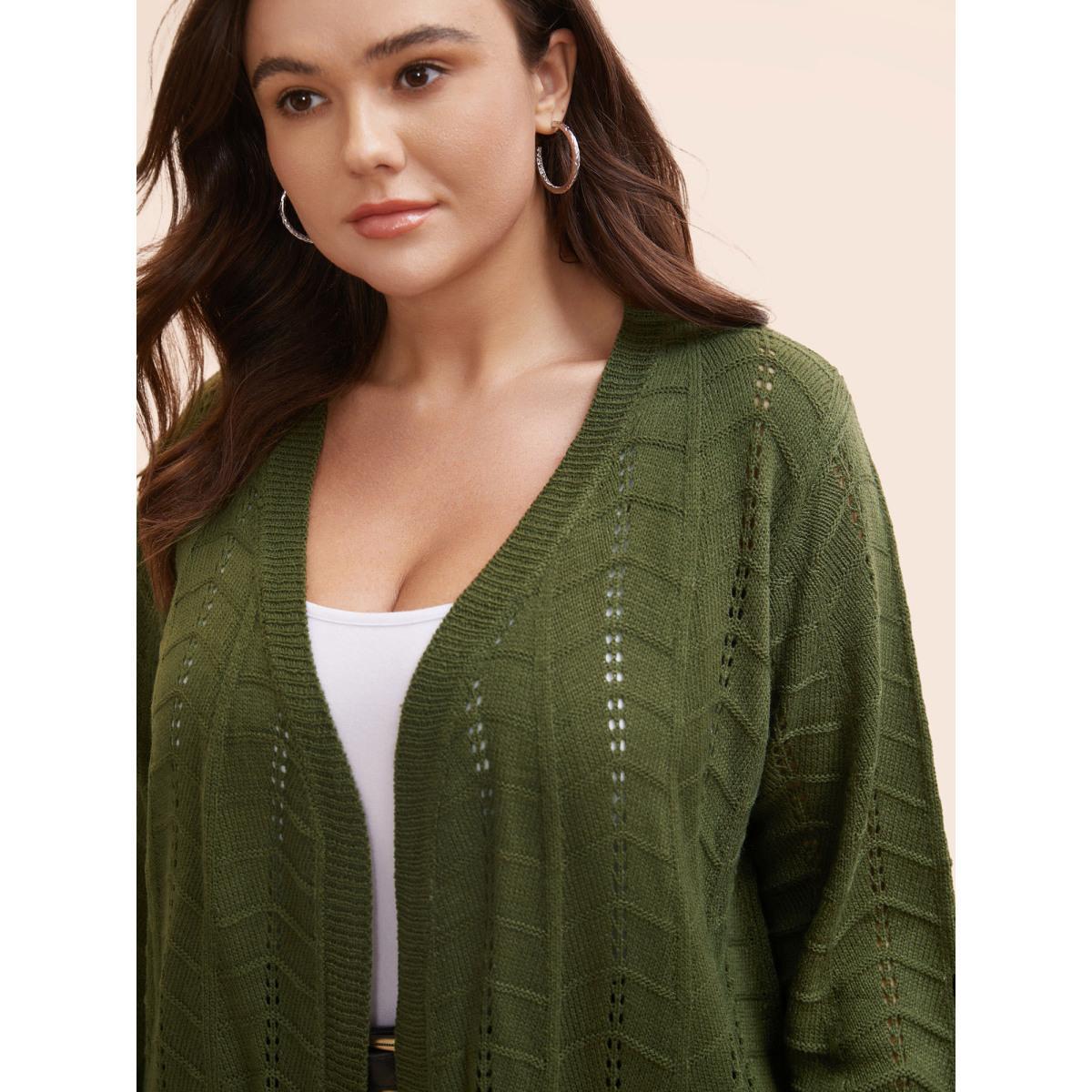 Plus Size Solid Textured Curved Hem Cardigan ArmyGreen Women Casual Loose Long Sleeve Everyday Cardigans BloomChic 12/L Product Image