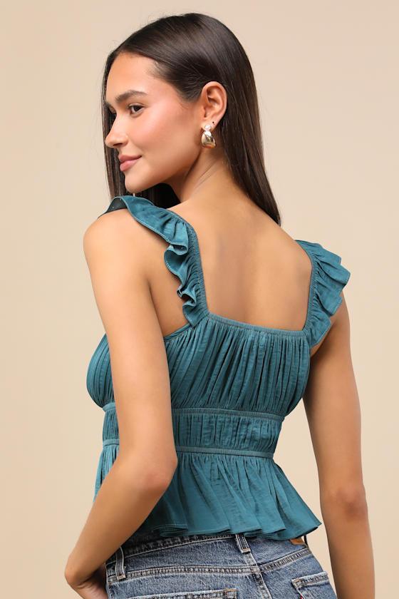 Sanne Teal Green Flutter Sleeve Tank Top Product Image