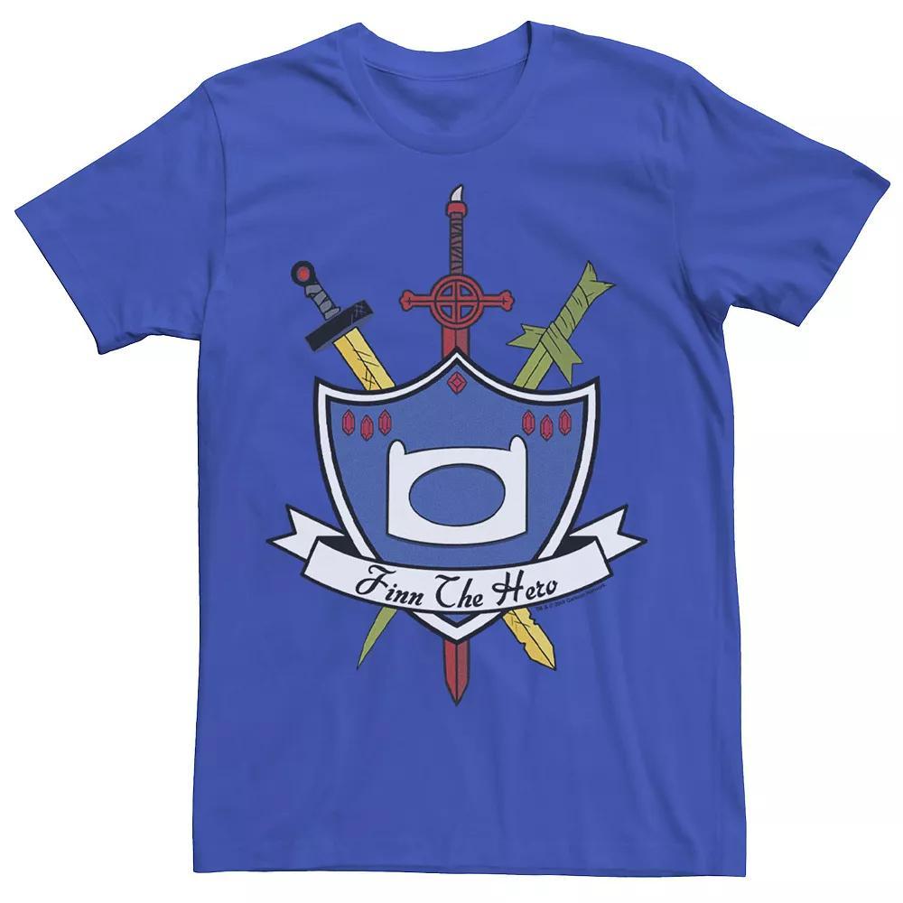 Men's Adventure Time Finn The Hero Sword And Shield Banner Tee, Size: 3XL, Athletic Grey Product Image