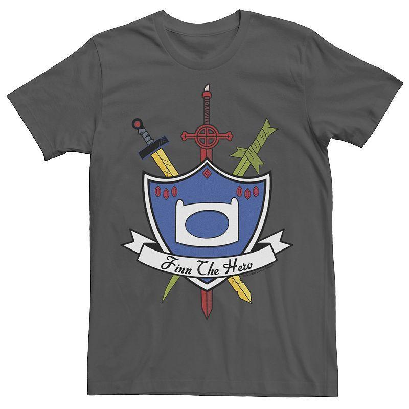 Men's Adventure Time Finn The Hero Sword And Shield Banner Tee, Size: 3XL, Athletic Grey Product Image