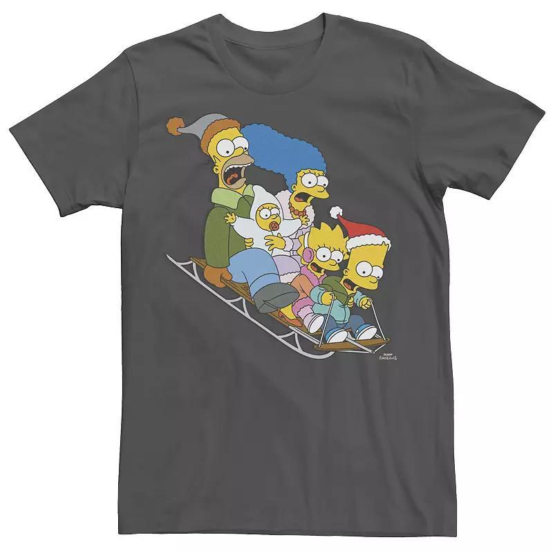 Mens The Simpsons Christmas Sledding Tee Grey Product Image