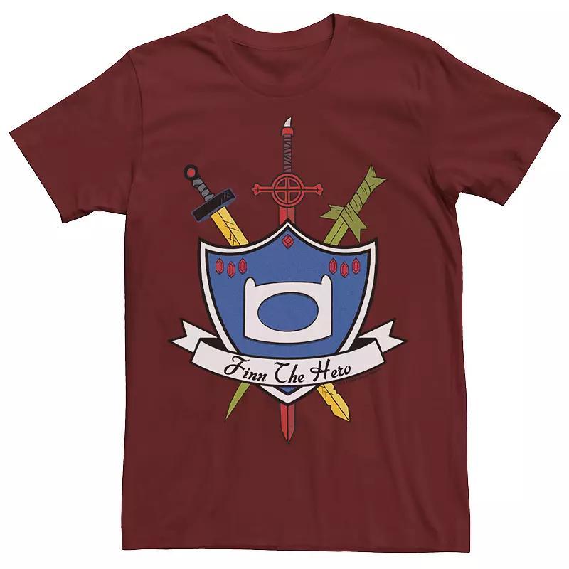 Men's Adventure Time Finn The Hero Sword And Shield Banner Tee, Size: 3XL, Athletic Grey Product Image