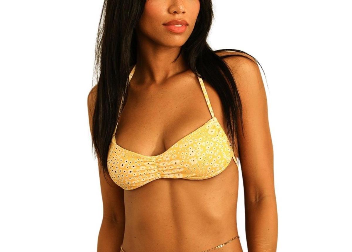 Dippin' Daisy's Women's Christina Tie Bandeau Bikini Top in Yellow/Green - Product Image