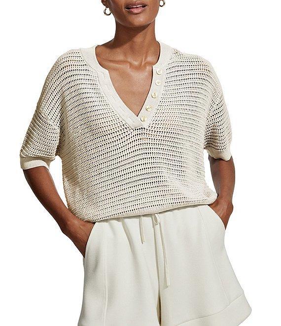 Varley Callie Knit Boxy Split V-Neck Short Sleeve Top Product Image