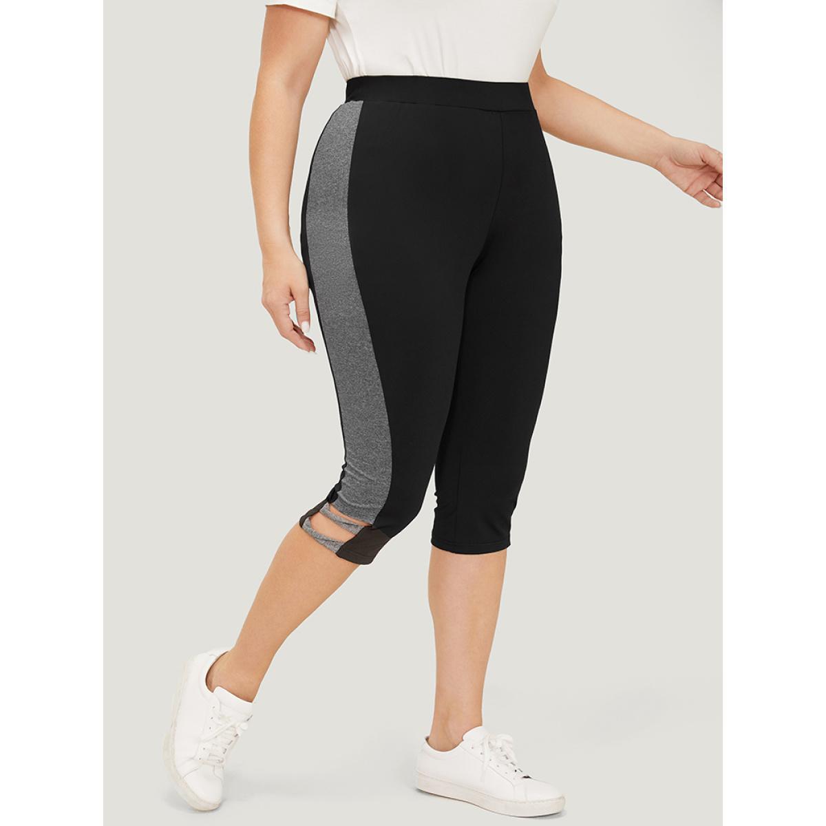 Plus Size Two Tone Cut Out Skinny Leggings Women Black Casual High stretch Skinny High Rise Dailywear Leggings BloomChic 12/L Product Image