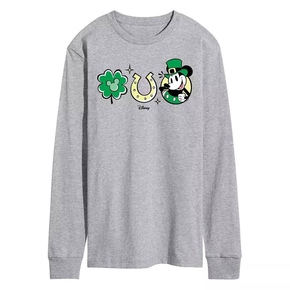 Disney's Mickey Mouse Men's St Patrick's Icons Long Sleeve Graphic Tee, Size: XXL, Grey Gray Product Image
