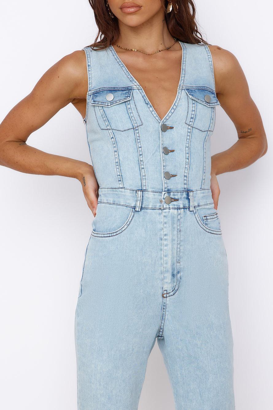 Wherever I Go Jumpsuit Blue Denim Product Image