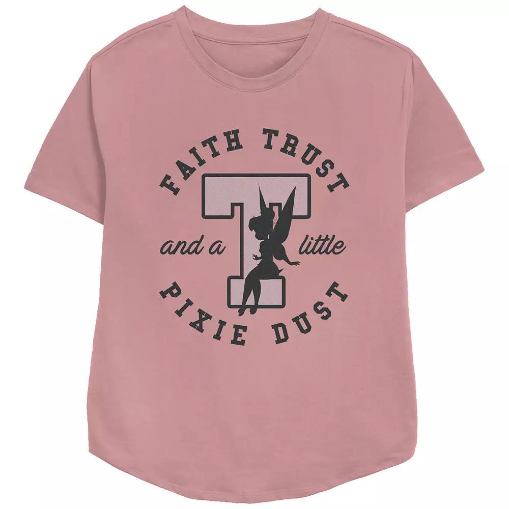 Disney's Tinker Bell Faith Trust And A Little Pixie Dust Stamp Relaxed Fit Women's Graphic Tee, Girl's, Size: Small, Pink Product Image