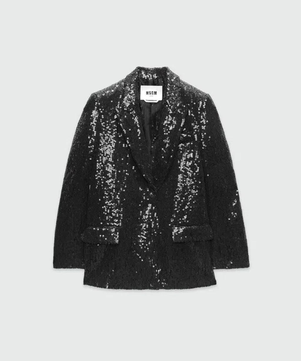 MSGM Sequin-embellished Single-breasted Blazer In Black Product Image