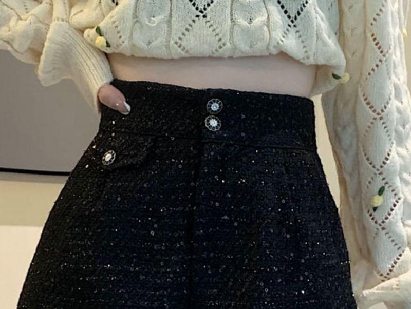 High Waist Tweed Glitter Shorts Product Image