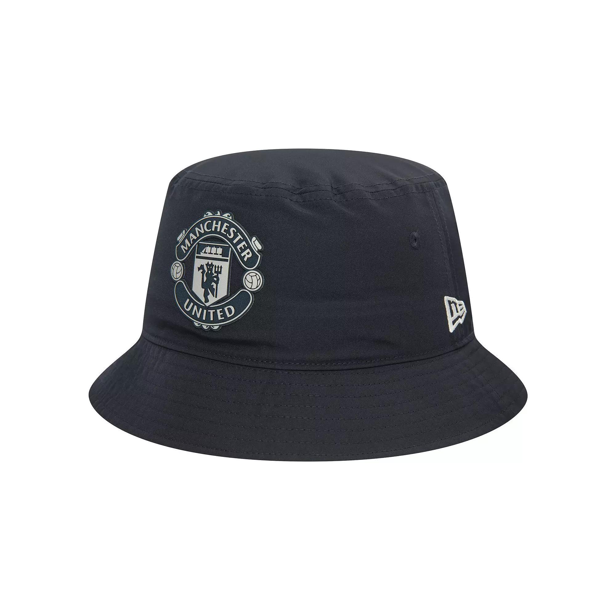 Mens New Era Navy Manchester United Rubber Woven Bucket Hat Man Blue Product Image