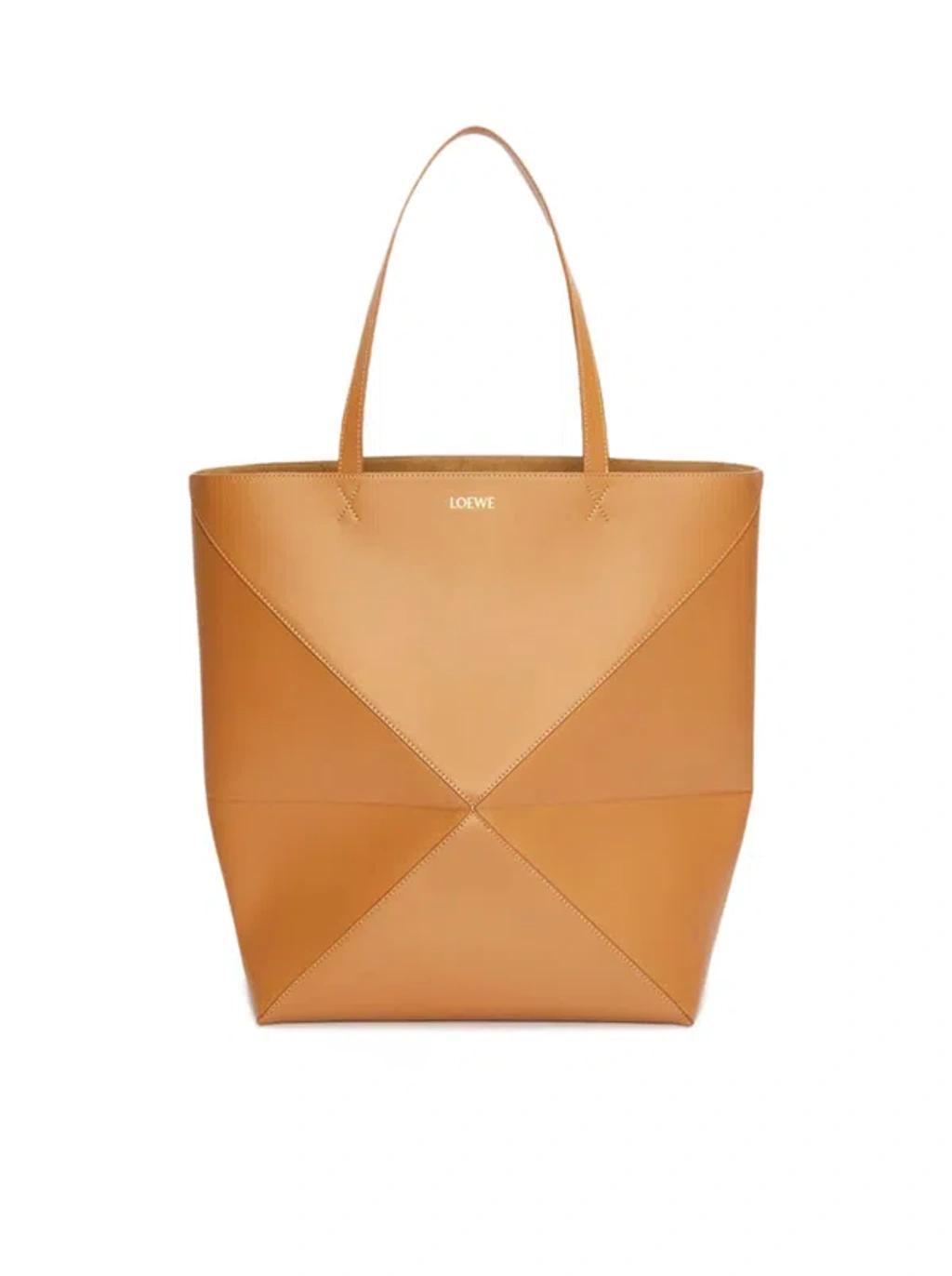 LOEWE Women Puzzle Fold Tote Xl Bag In Shiny Calfskin In Brown Product Image
