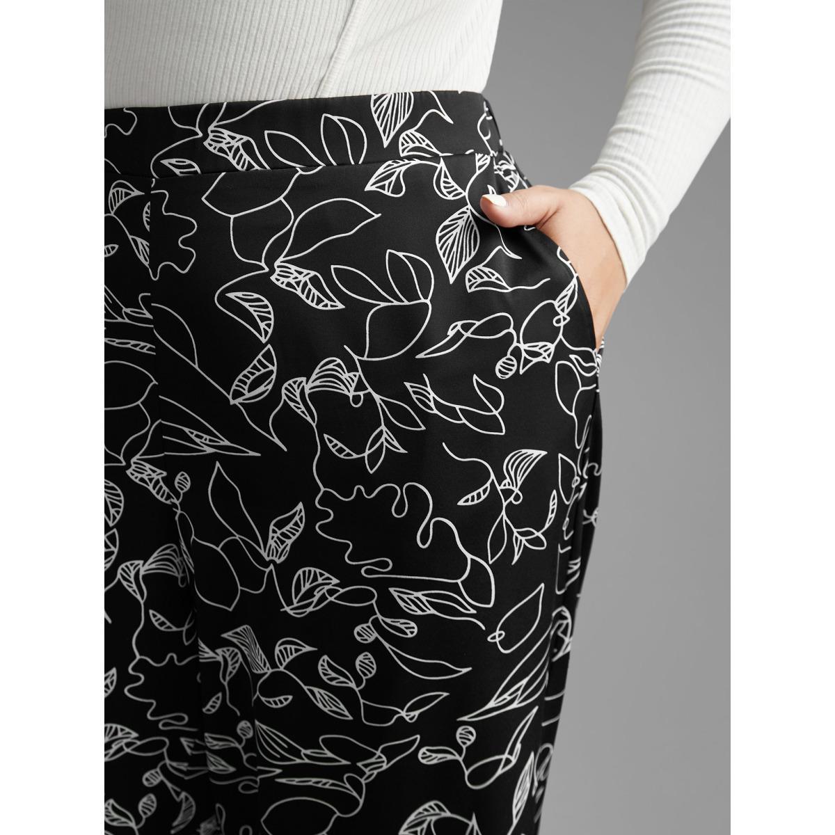 Plus Size Graffiti Print Elastic Waist Wide Leg Pants Women BlackFlower At the Office Wide Leg Mid Rise Work Pants BloomChic 12/L Product Image