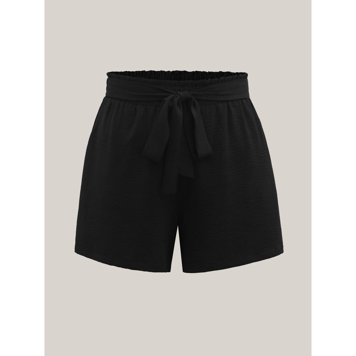 Plus Size Belted Wide-Leg Solid Shorts Women Black Elegant Tie knot Wide Leg Everyday-Elegant Shorts BloomChic 28/5X Product Image