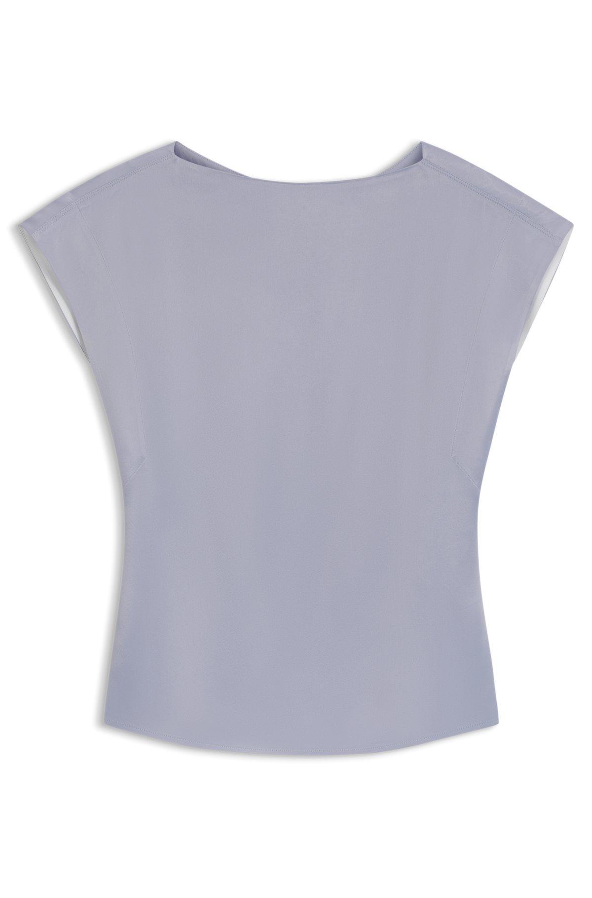 BOSS - Slim-fit satin blouse with draped neckline - Light Grey Product Image