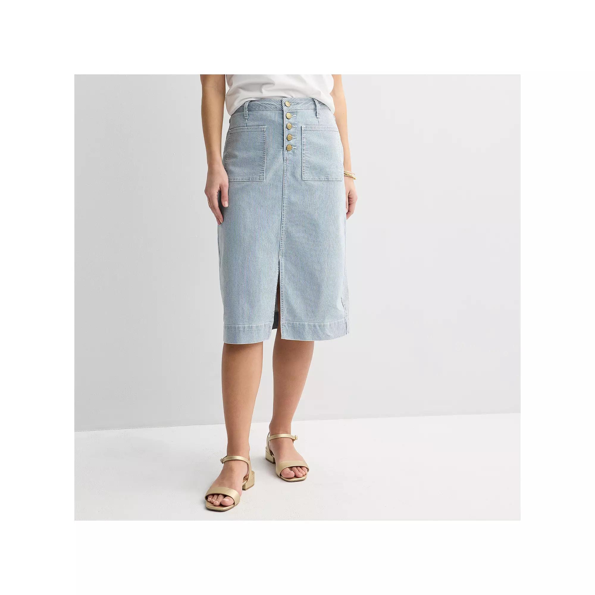Women's Draper James Patch Pocket Denim Midi Skirt, Size: 2, Blue White Stripe Product Image
