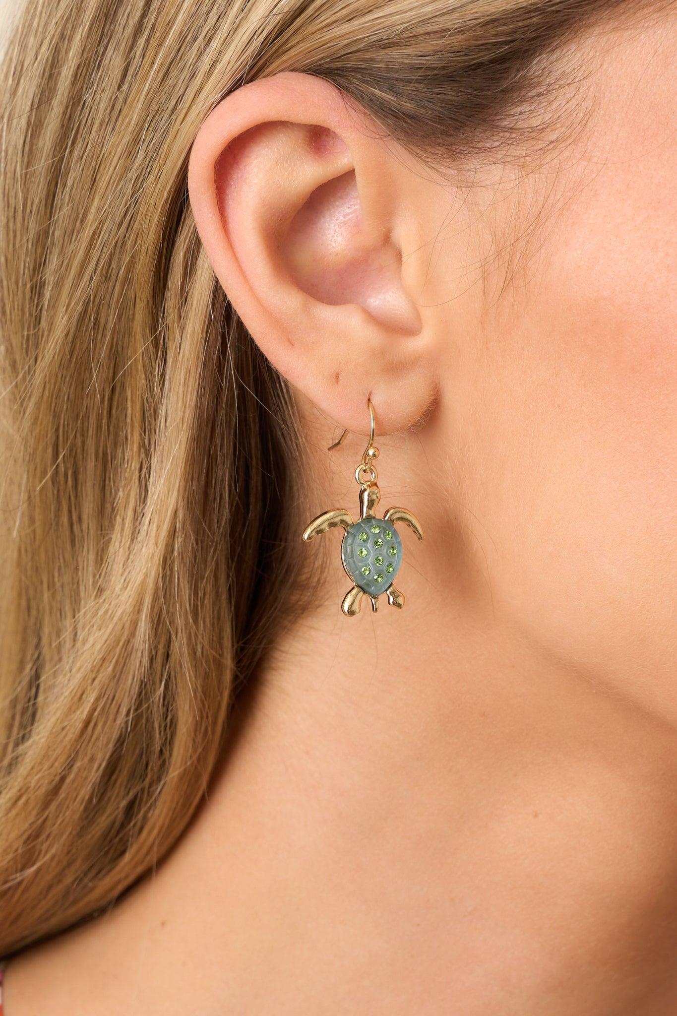 Drifting Tides Gold & Turquoise Turtle Drop Earrings Product Image