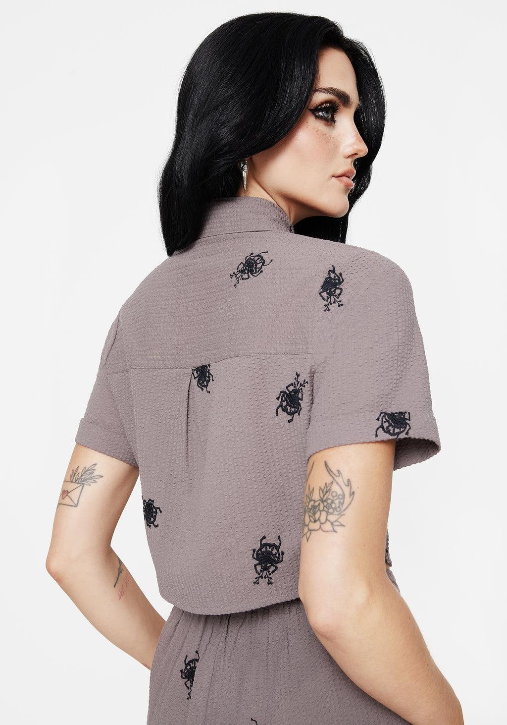 Stag Beetle Embroidered Button Up Shirt Product Image