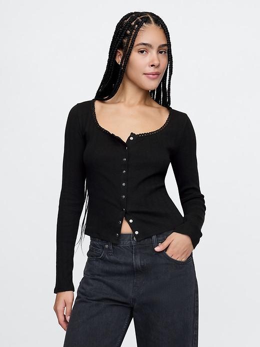 Cropped Pointelle Cardigan Product Image