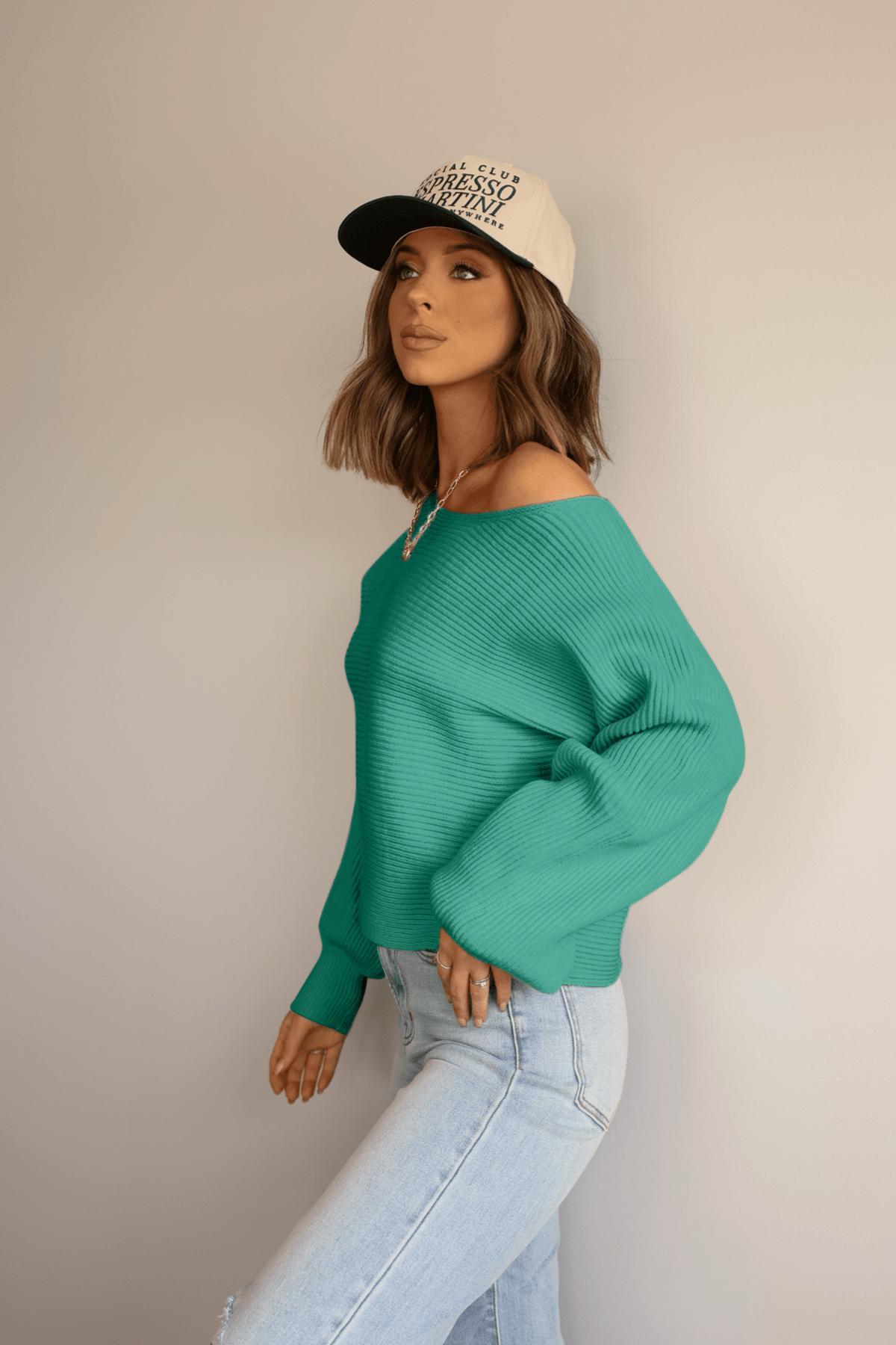 Avery Ribbed Boat Neck Sweater - Green - FINAL SALE Product Image