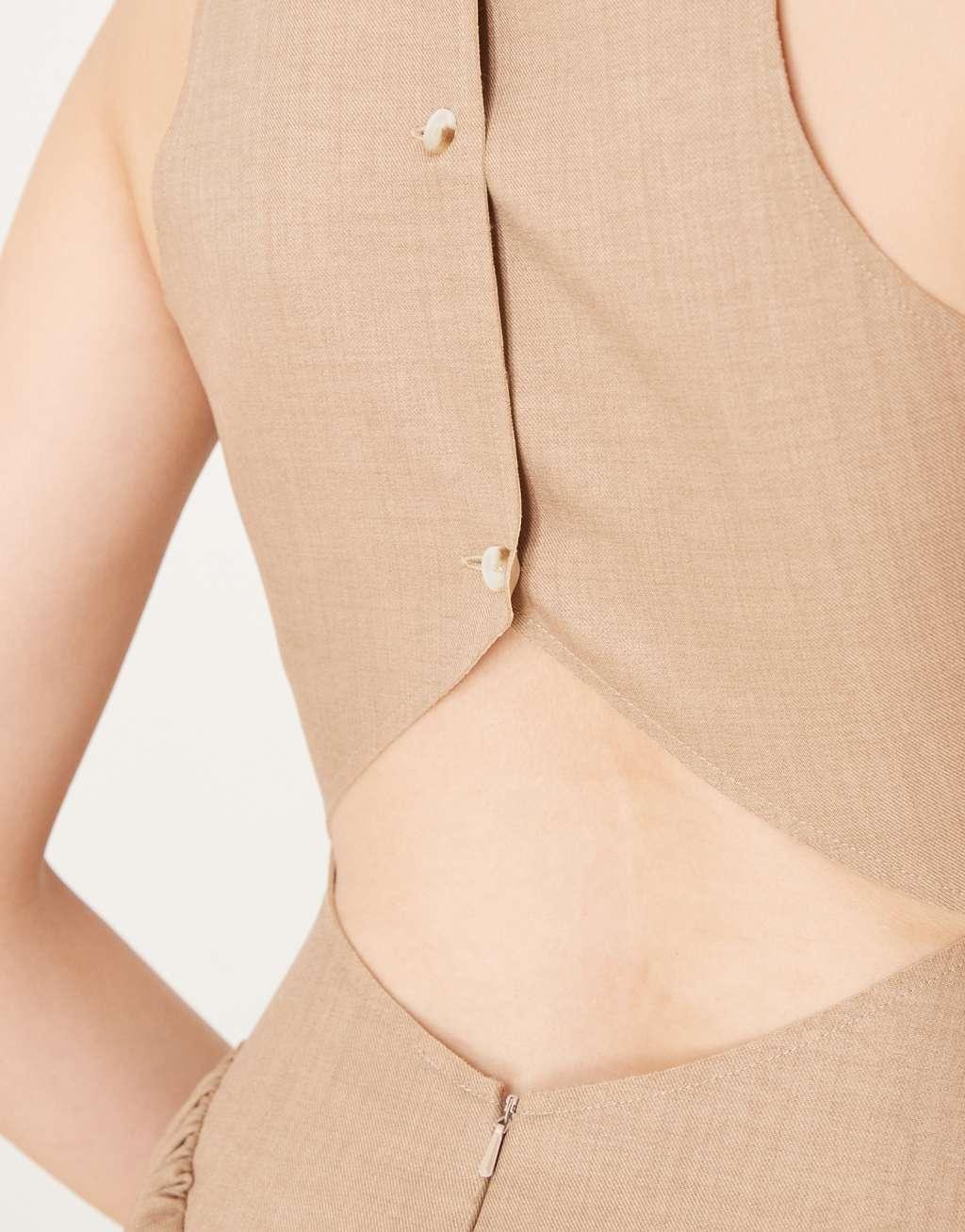 ASOS DESIGN structured bonded midi dress with open back detail in stone Product Image
