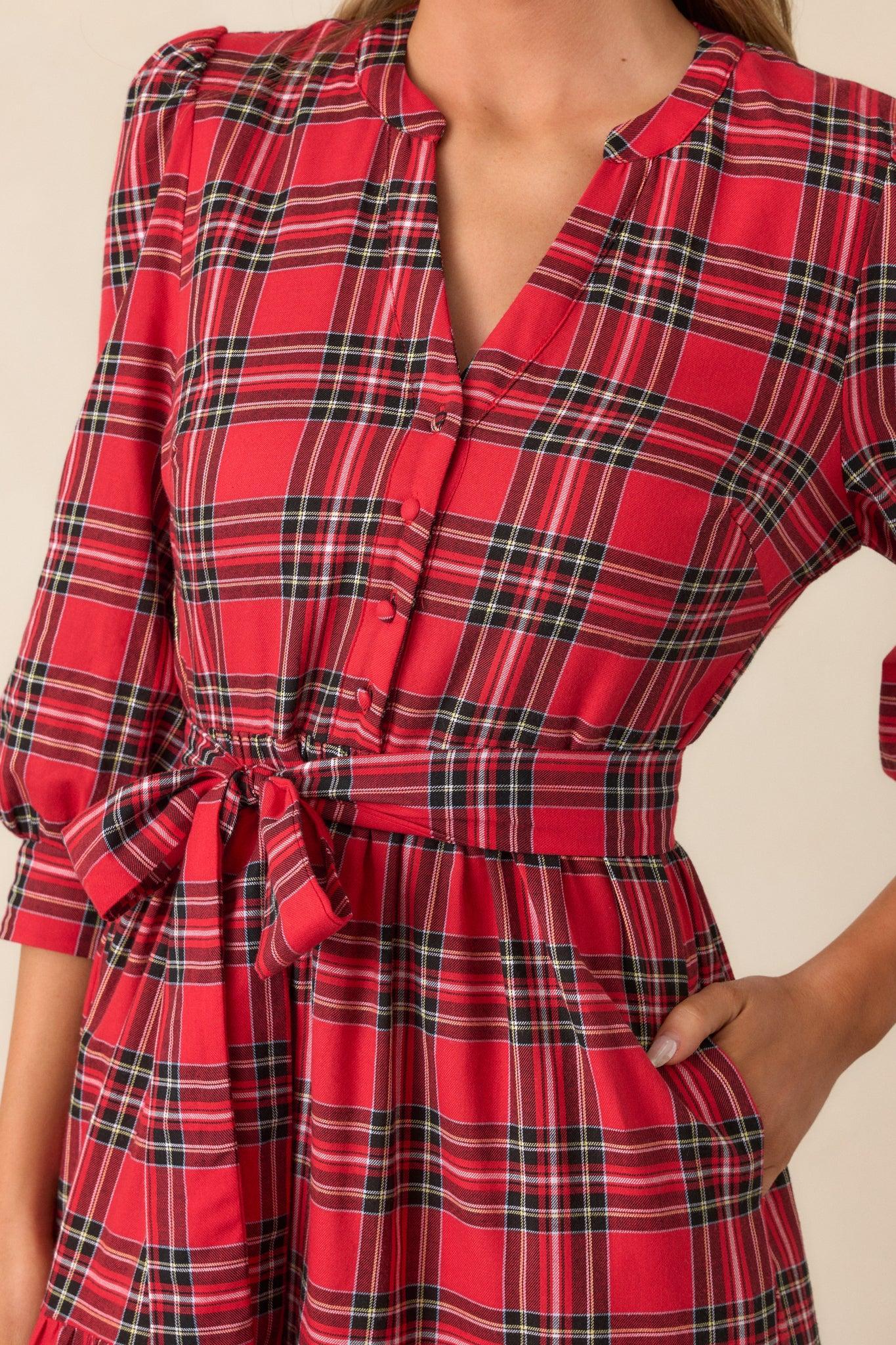 A Simple Glow Cotton Red Long Sleeve Midi Dress Product Image